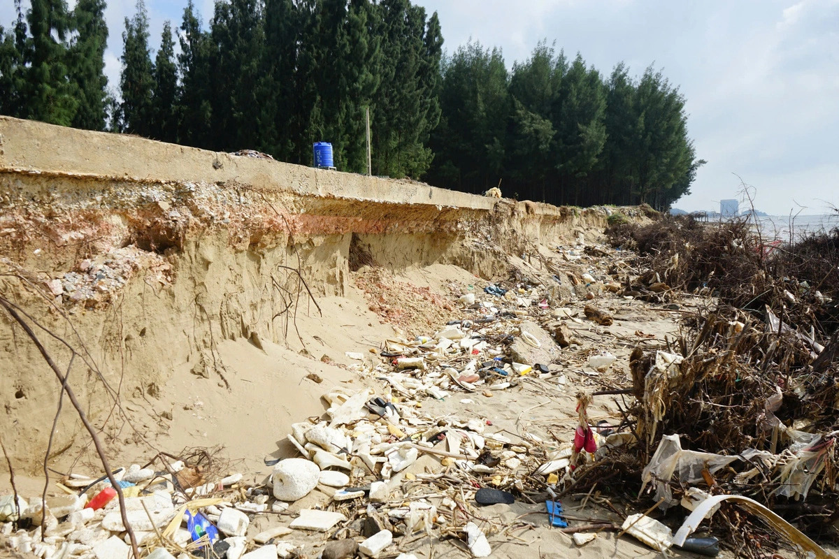 Erosion eats into coastal bank in north-central Vietnam