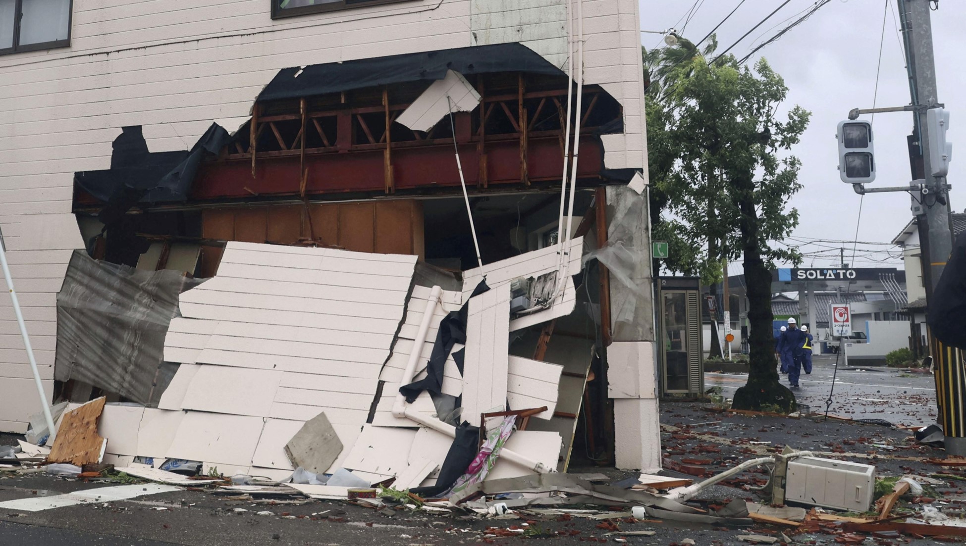 A house damaged by strong winds caused by Typhoon Shanshan is seen in Miyazaki, southwestern Japan, August 29, 2024.