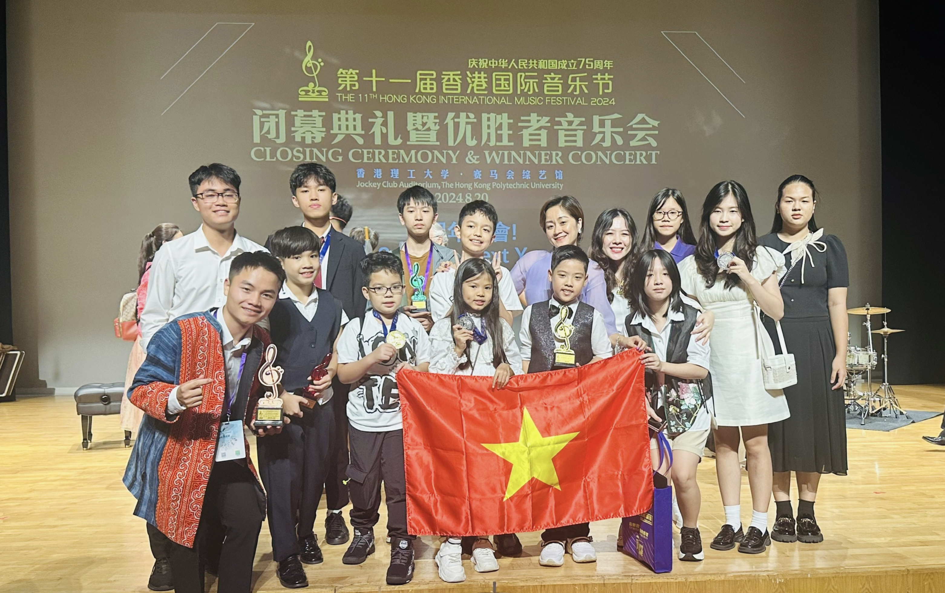 Members of the Vietnamese team pose for a photo at the Hong Kong International Music Festival 2024 in Hong Kong, China. Photo: Supplied