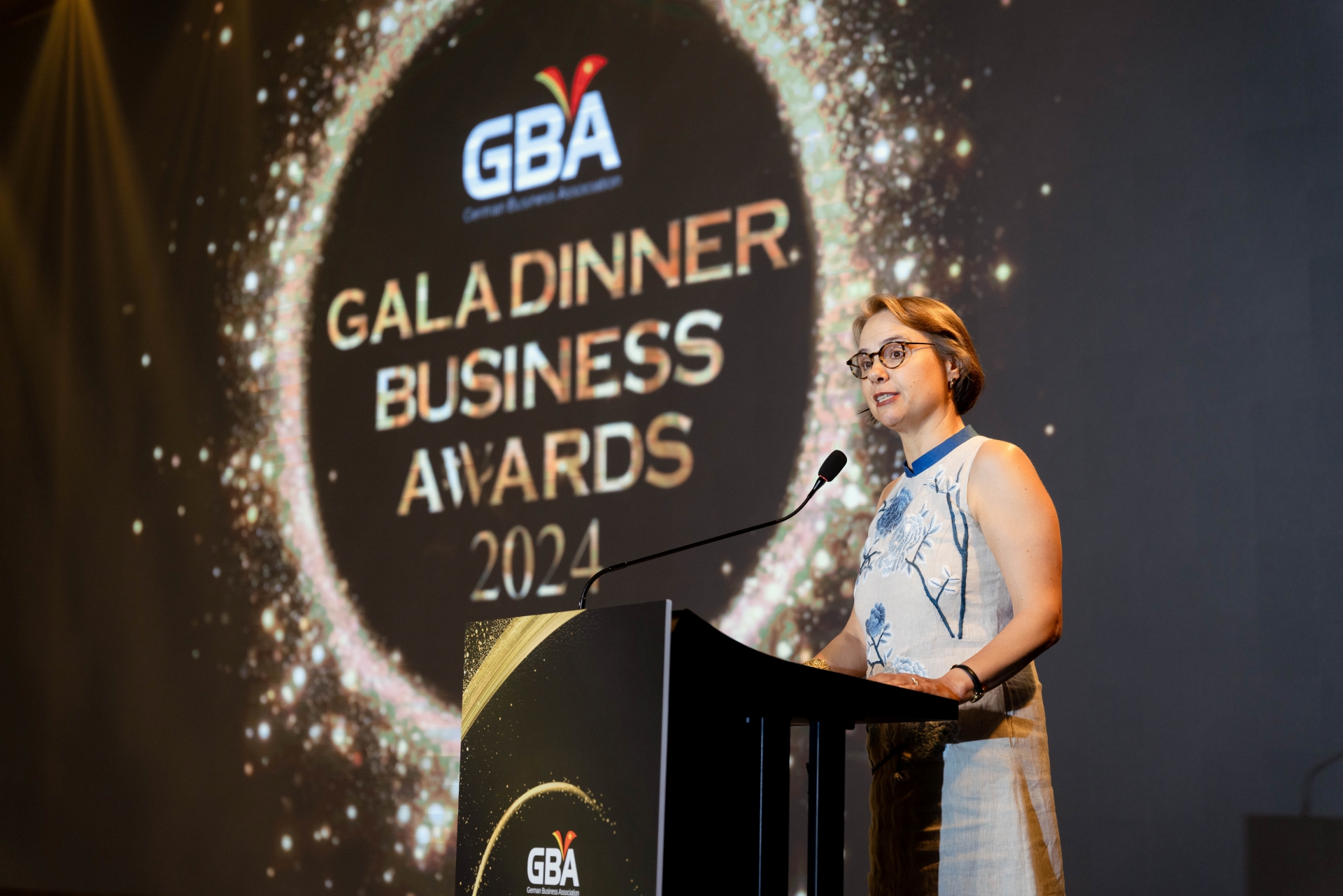 Dr. Josefine Wallat, German Consul General, speaks at the inaugural GBA Gala Dinner & Business Awards in Ho Chi Minh City, August 29, 2024.