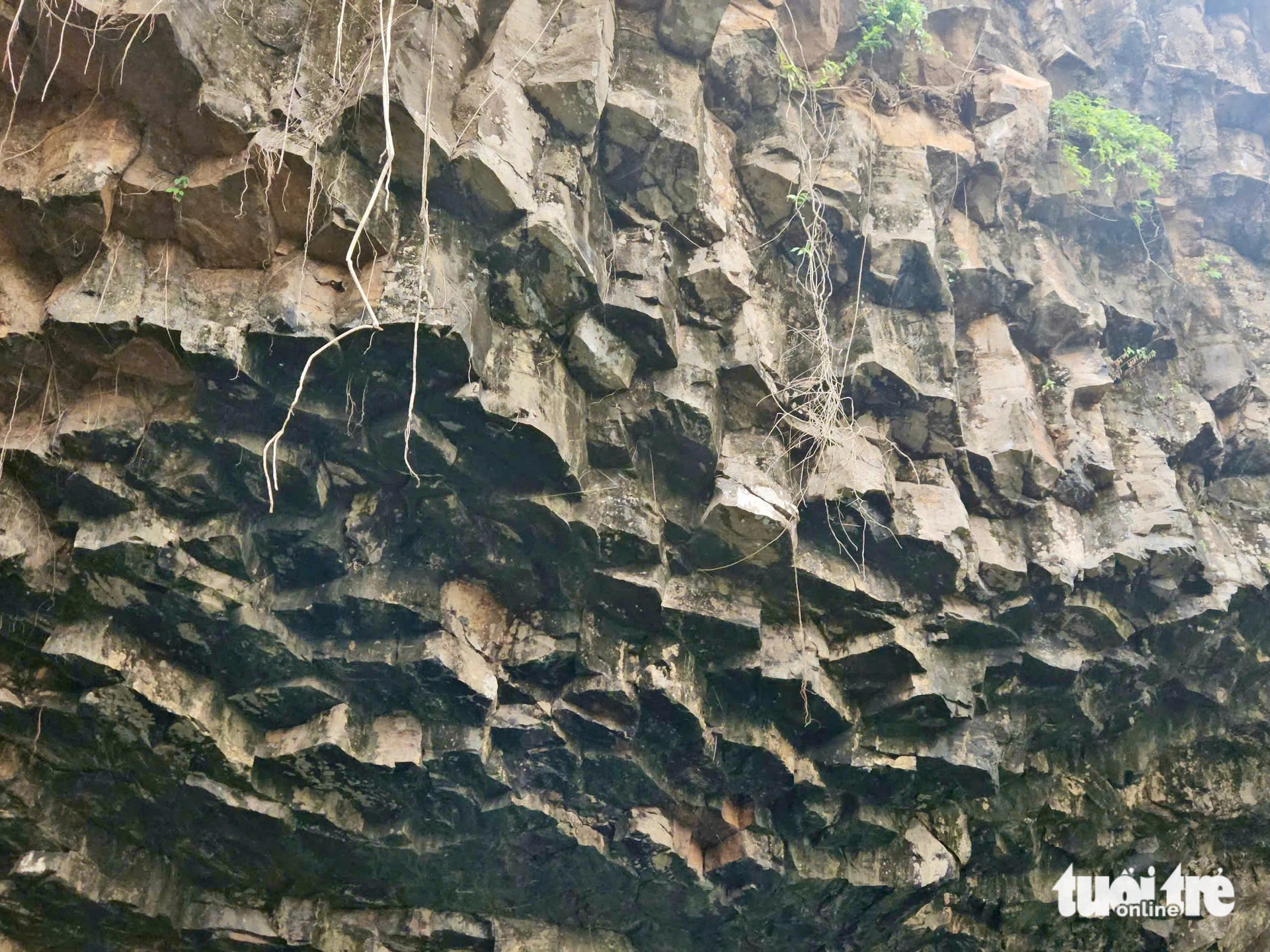 Basalt columns tower at Vuc Hom Waterfall in Vinh Xuan Village, An Linh Commune, Tuy An District of Phu Yen Province, south-central Vietnam. Photo: Minh Chien / Tuoi Tre