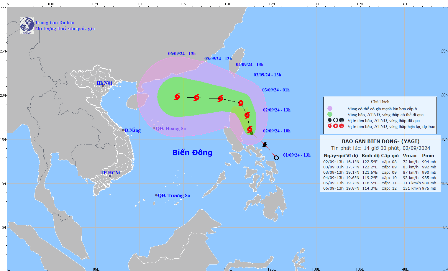 Tropical storm Yagi likely to change direction to enter East Vietnam Sea