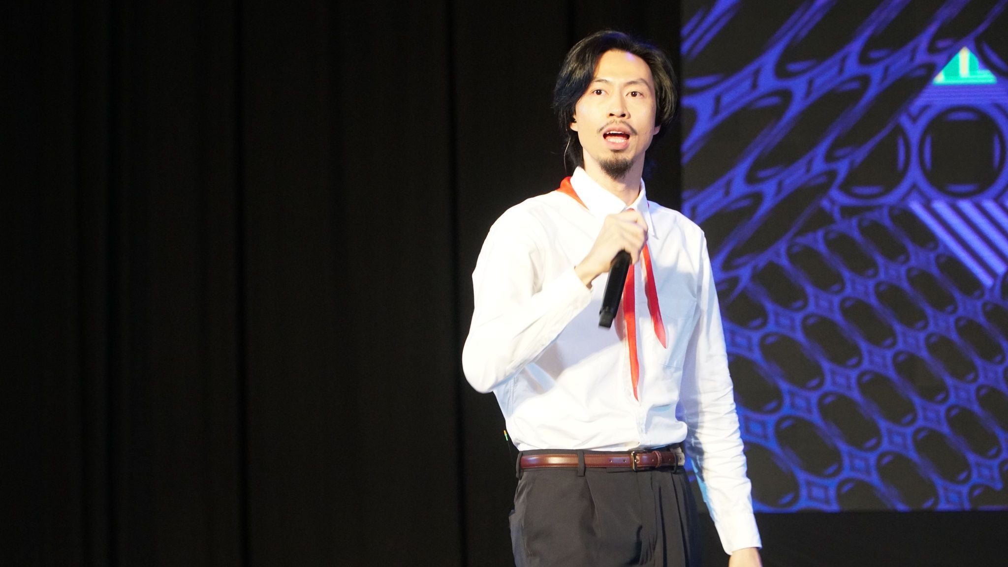 Popular Vietnamese rapper Den Vau sings during the new school year opening ceremony at the High School for Gifted Students under the Vietnam National University-Ho Chi Minh City, September 5, 2024.