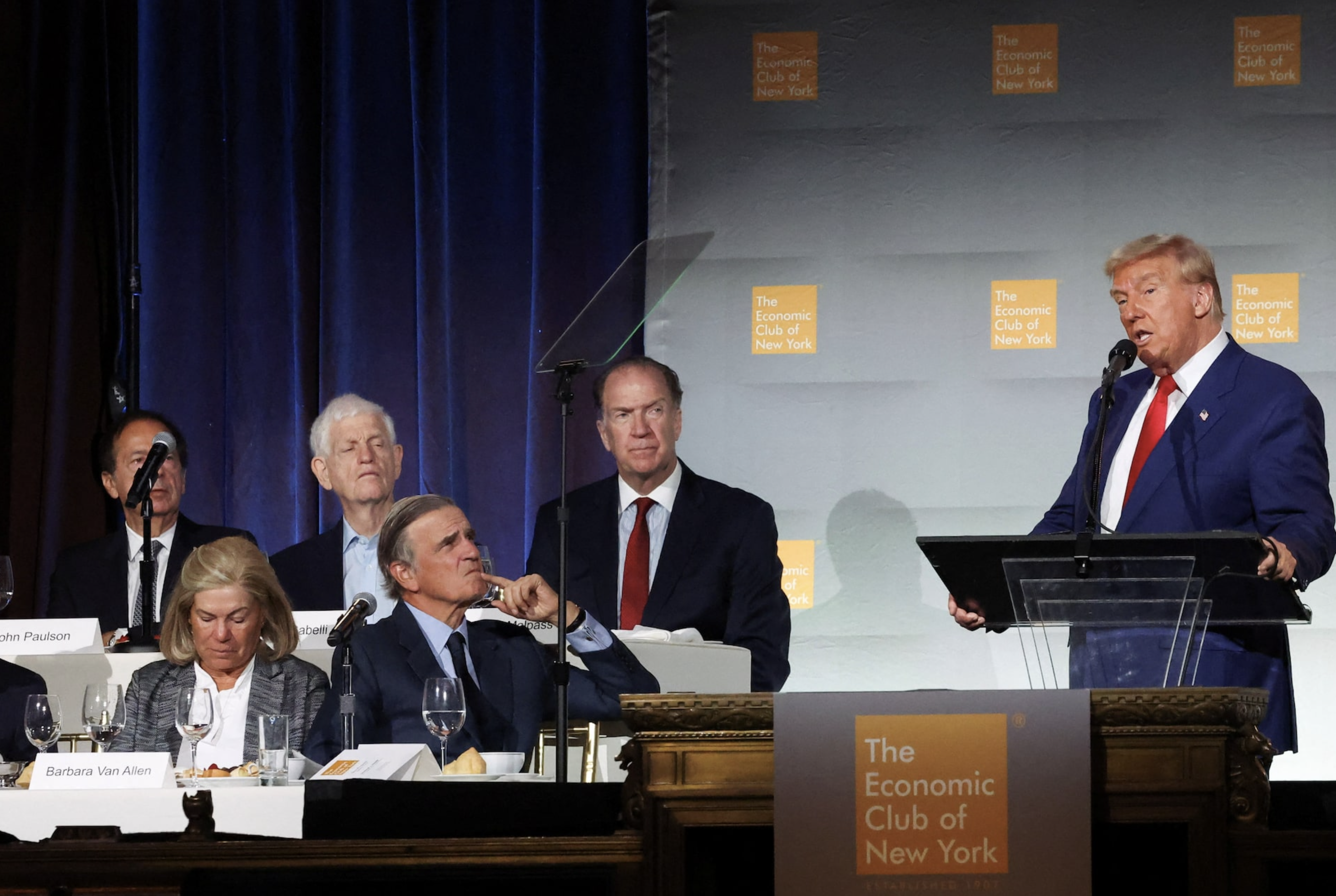 Republican presidential nominee and former U.S. President Donald Trump speaks at the Economic Club of New York in New York City, U.S. September 5, 2024. Photo: Reuters