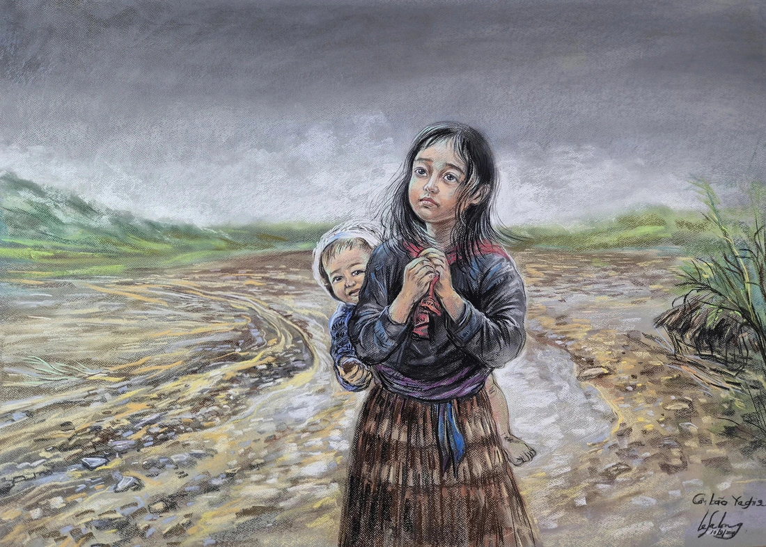 The painting ‘Where is my home? Where are my parents?’ by artist Le Sa Long.