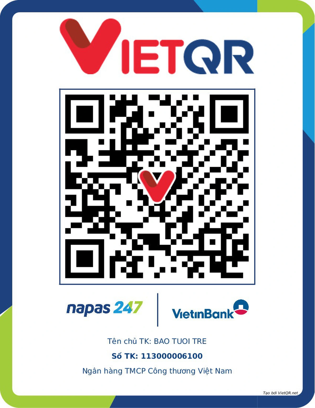 The QR code for readers to scan to make donations for victims of typhoon Yagi in northern Vietnam through Tuoi Tre newspaper. Please check the information carefully before making money transfers.