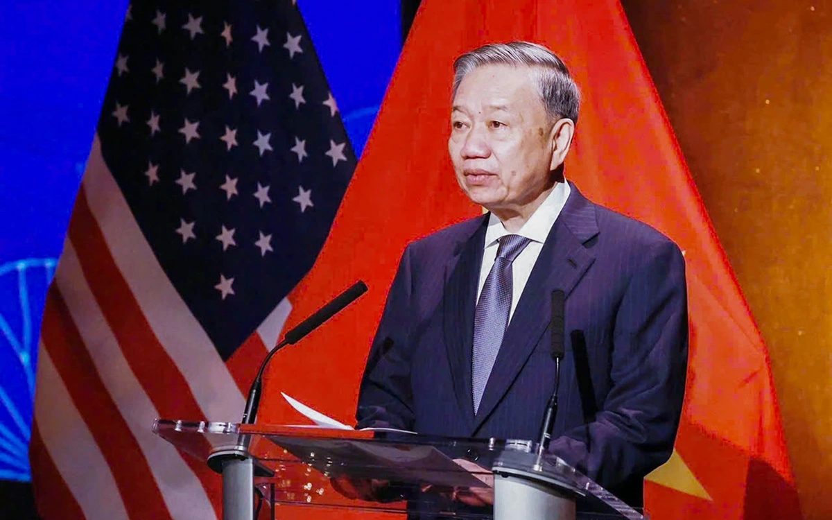 Vietnam’s Party General Secretary and State President To Lam delivers a speech at the program to celebrate the one-year anniversary of the Vietnam-the U.S. comprehensive strategic partnership in New York on September 22, 2024. Photo: Vietnam News Agency