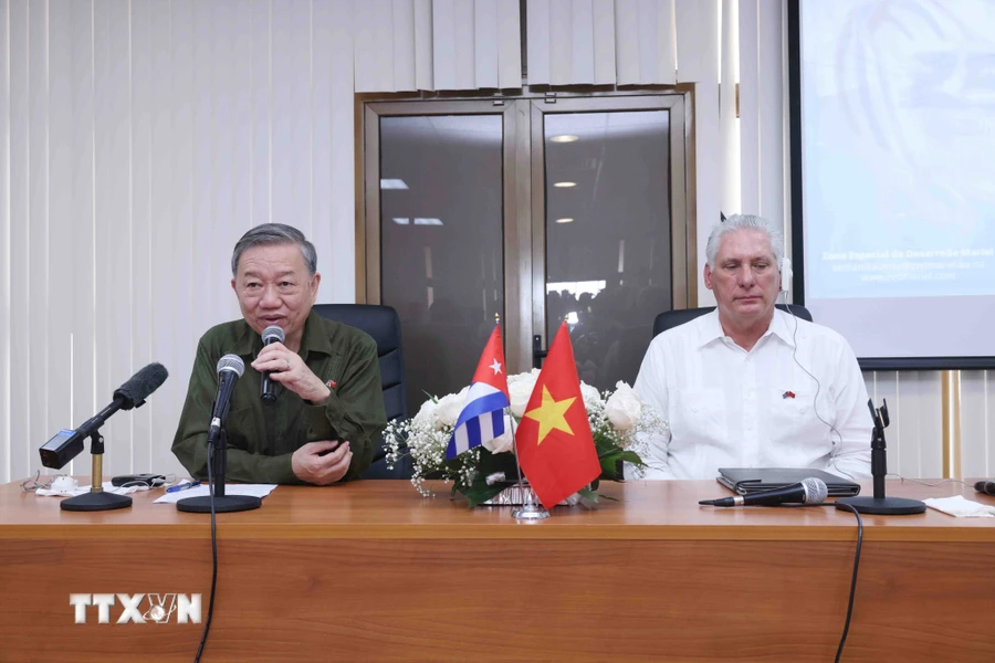 General Party Secretary and State President of Vietnam To Lam addresses a meeting with investors in the Mariel Special Development Zone in Cuba, September 26, 2024. Photo: Vietnam News Agency