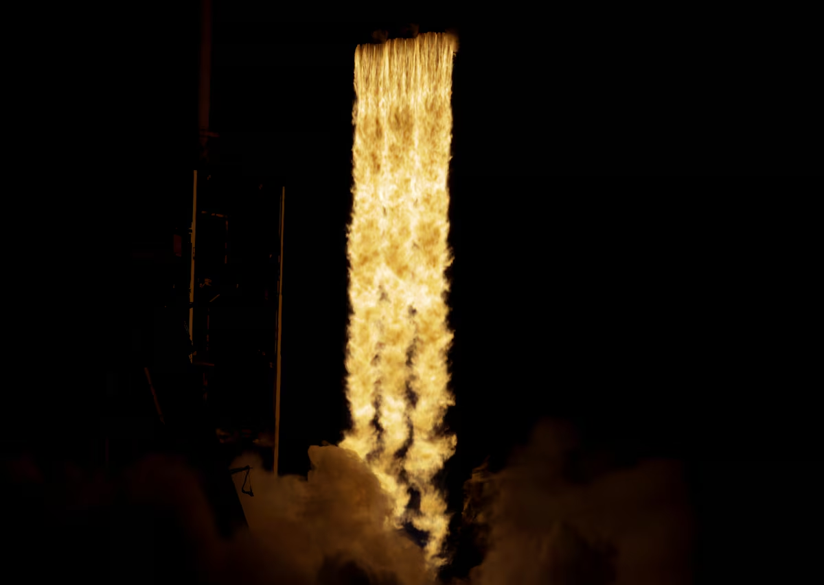 Flames are shown as a SpaceX Falcon Heavy rocket is launched for the Europa Clipper mission to study one of Jupiter's 95 moons, at the Kennedy Space Center in Cape Canaveral, Florida, U.S. October 14, 2024. Photo: Reuters