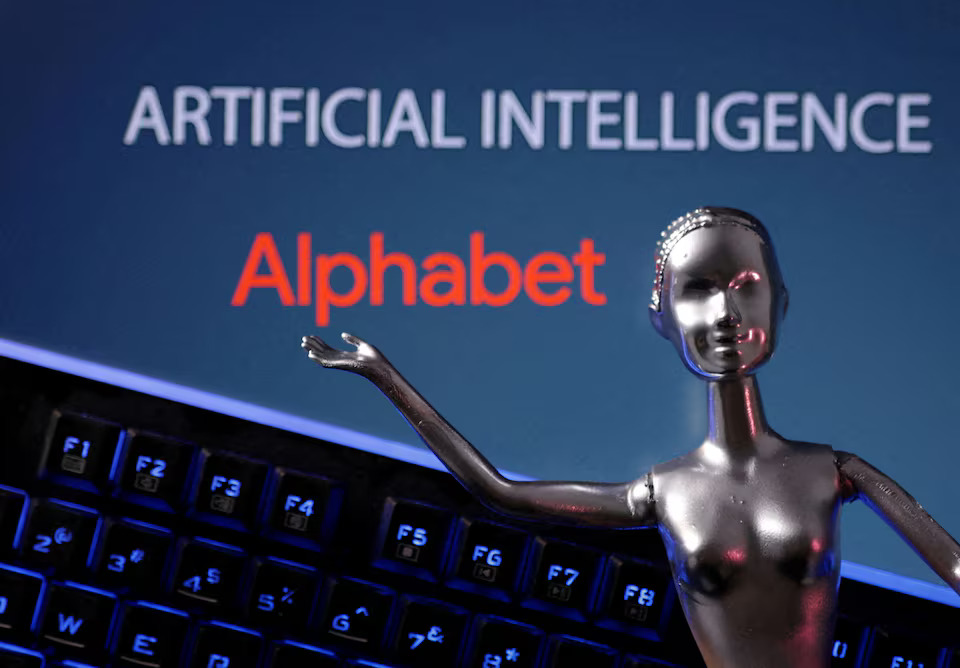 Alphabet logo and AI Artificial Intelligence words are seen in this illustration taken, May 4, 2023. Photo: Reuters