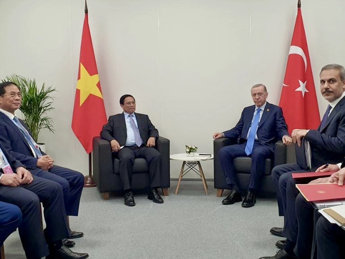 Vietnamese Prime Minister Pham Minh Chinh at a meeting with Turkish President Recep Tayyip Erdogan in Kazan, Russia, October 23, 2024. Photo: Ministry of Foreign Affairs