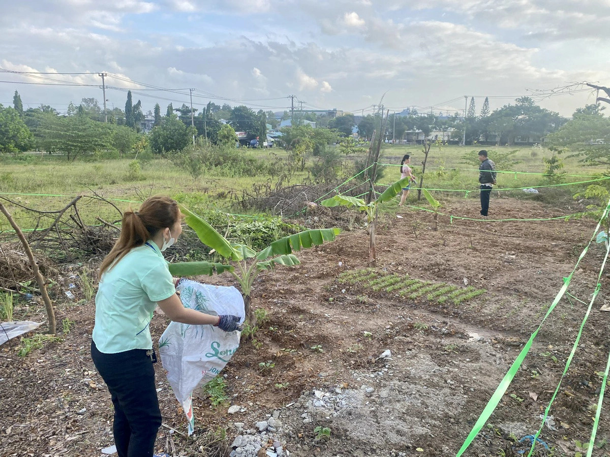 Workers at Hoa Cam Industrial Park, Da Nang City, central Vietnam, grow vegetables to supplement their living costs after work. Photo: Truong Trung / Tuoi Tre