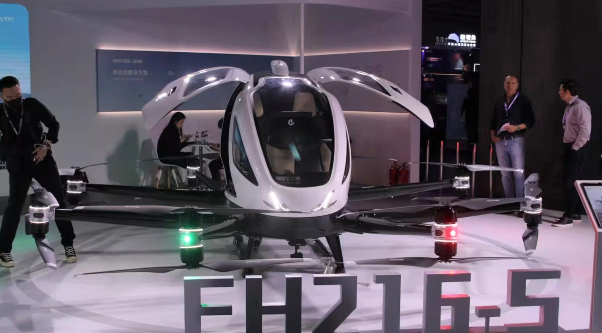 A flying taxi model of China’s autonomous aerial vehicle technology platform company Ehang at an exhibition in Macao. Photo: Takashi KAWAKAMI