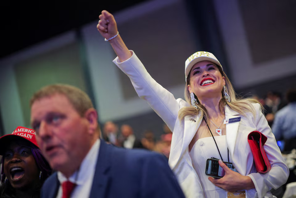 [3/6] A supporter of Donald Trump gestures at the Election Night rally for Trump, in Palm Beach County Convention Center, in West Palm Beach, Florida. Photo: Reuters