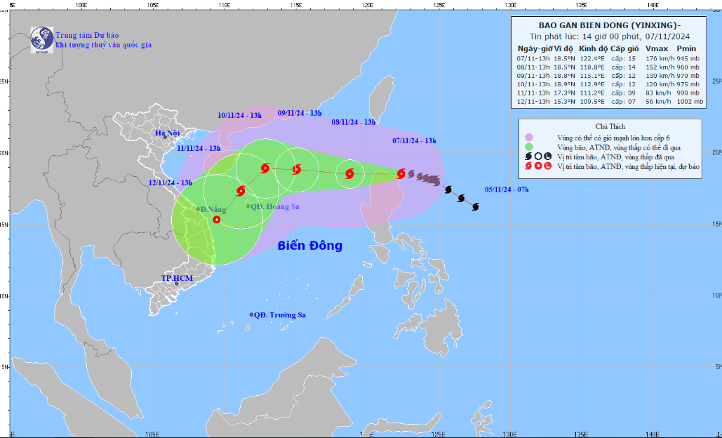 Powerful storm Yinxing could enter East Vietnam Sea tomorrow