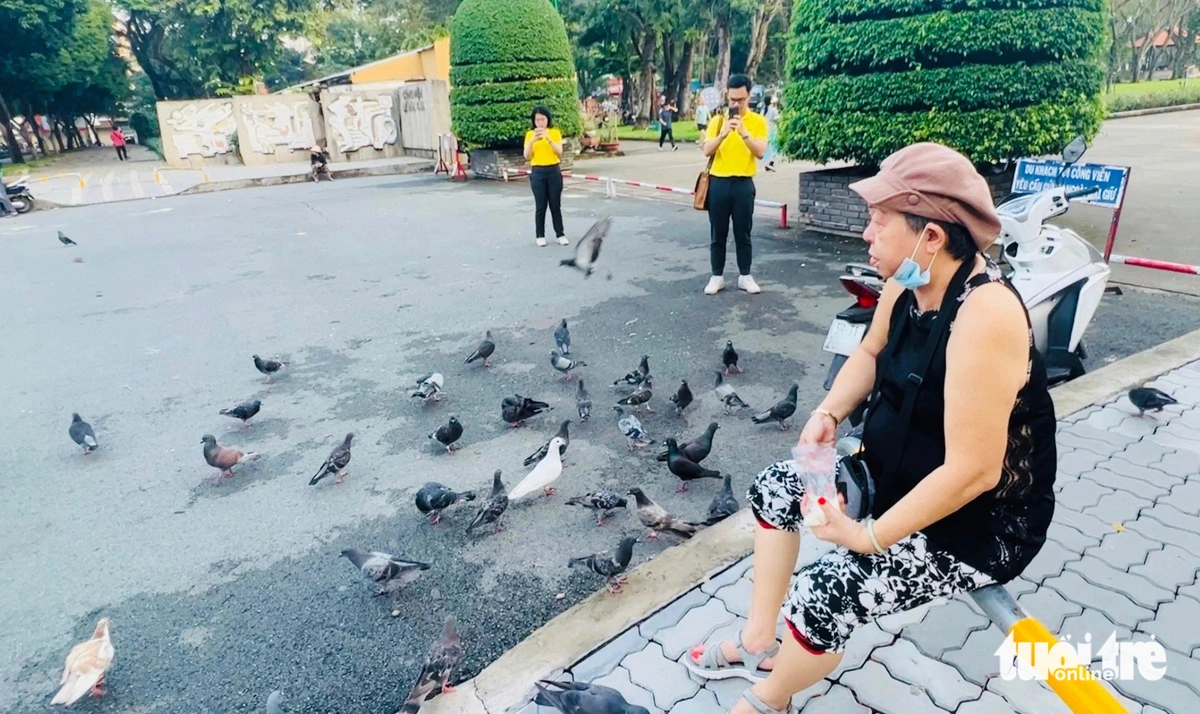 Another resident feeds the pigeons at Le Van Tam Park in District 1, Ho Chi Minh City. Photo: Yen Trinh / Tuoi Tre