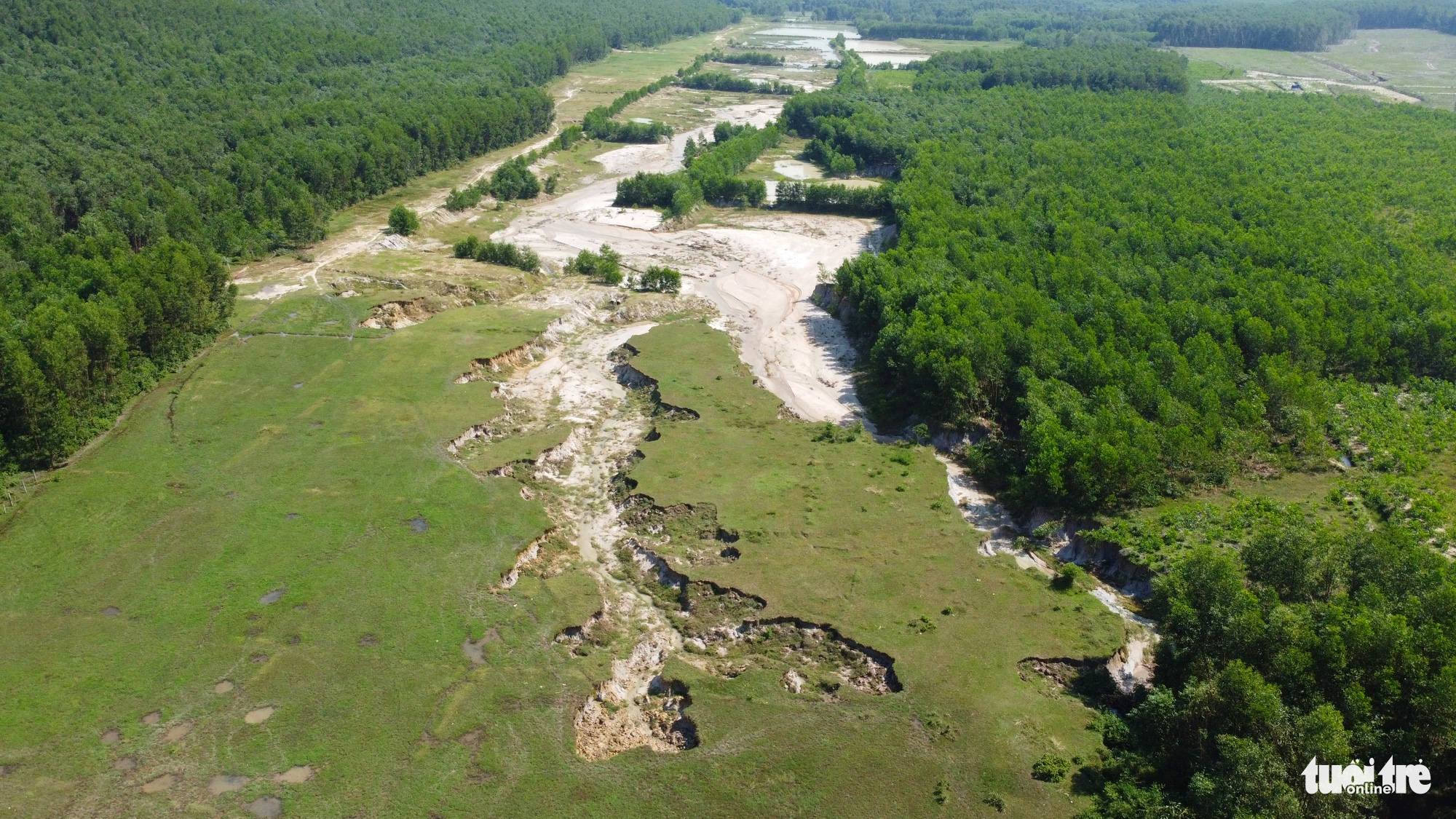 An aerial view of an area in ruins in An Chau Village in Hoa Phu Commune, Hoa Vang District, Da Nang City, central Vietnam, following exploitation by a clay mining company. Photo: Doan Cuong / Tuoi Tre