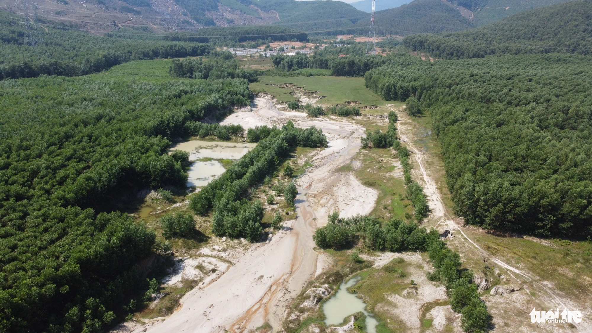 An aerial view of an area in ruins in An Chau Village in Hoa Phu Commune, Hoa Vang District, Da Nang City, central Vietnam, following exploitation by a clay mining company. Photo: Doan Cuong / Tuoi Tre