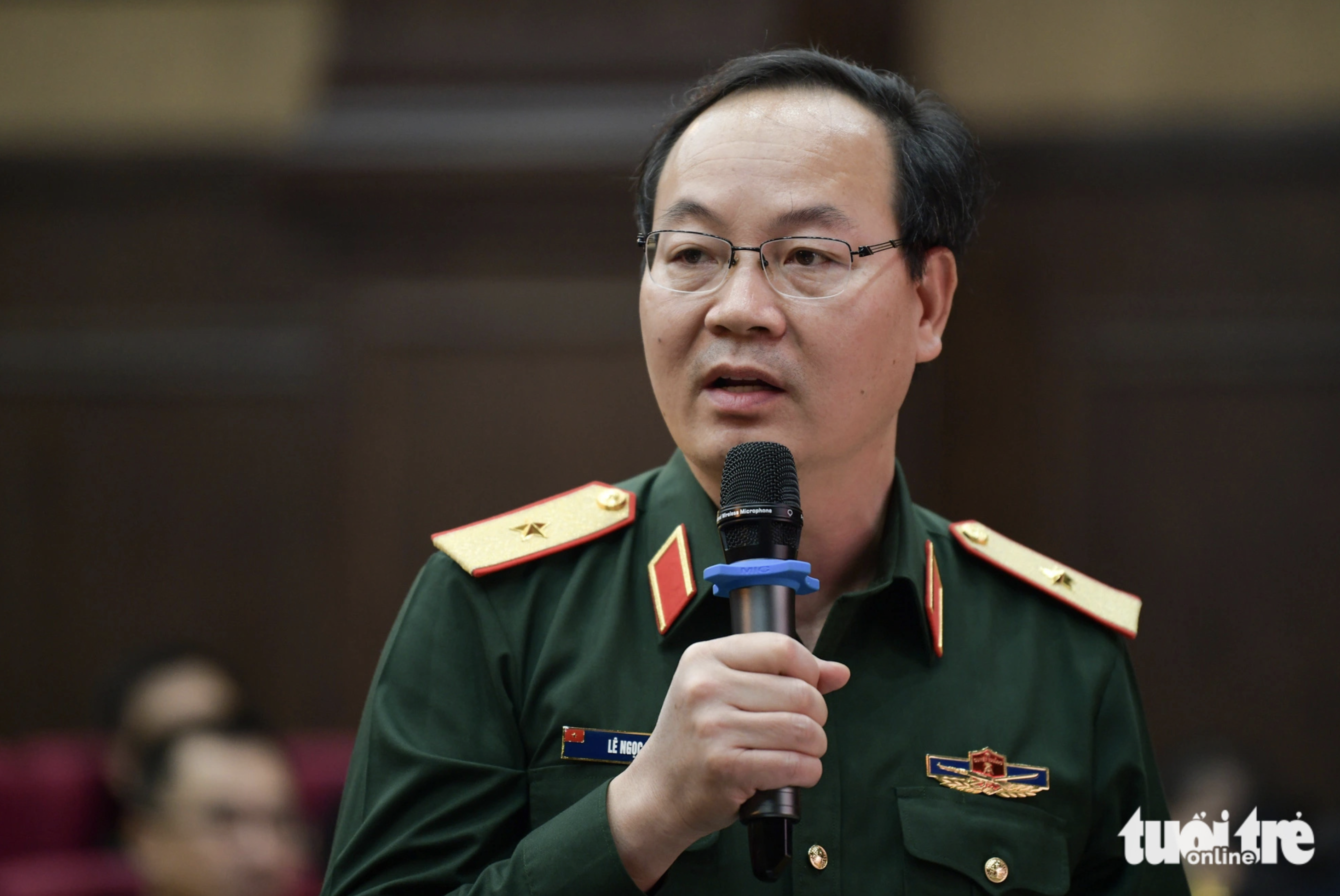 Major General Le Ngoc Than speaks at a press briefing on November 15, 2024 to introduce the 2024 Vietnam International Defense Expo. Photo: Nam Tran / Tuoi Tre