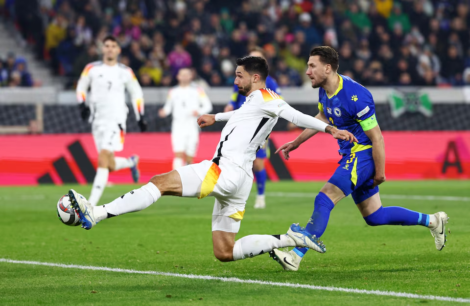 Soccer Football - Nations League - Group Stage - Germany v Bosnia and Herzegovina - Europa Park Stadion, Freiburg, Germany - November 16, 2024 Germany's Tim Kleindienst scores their seventh goal. Photo: Reuters