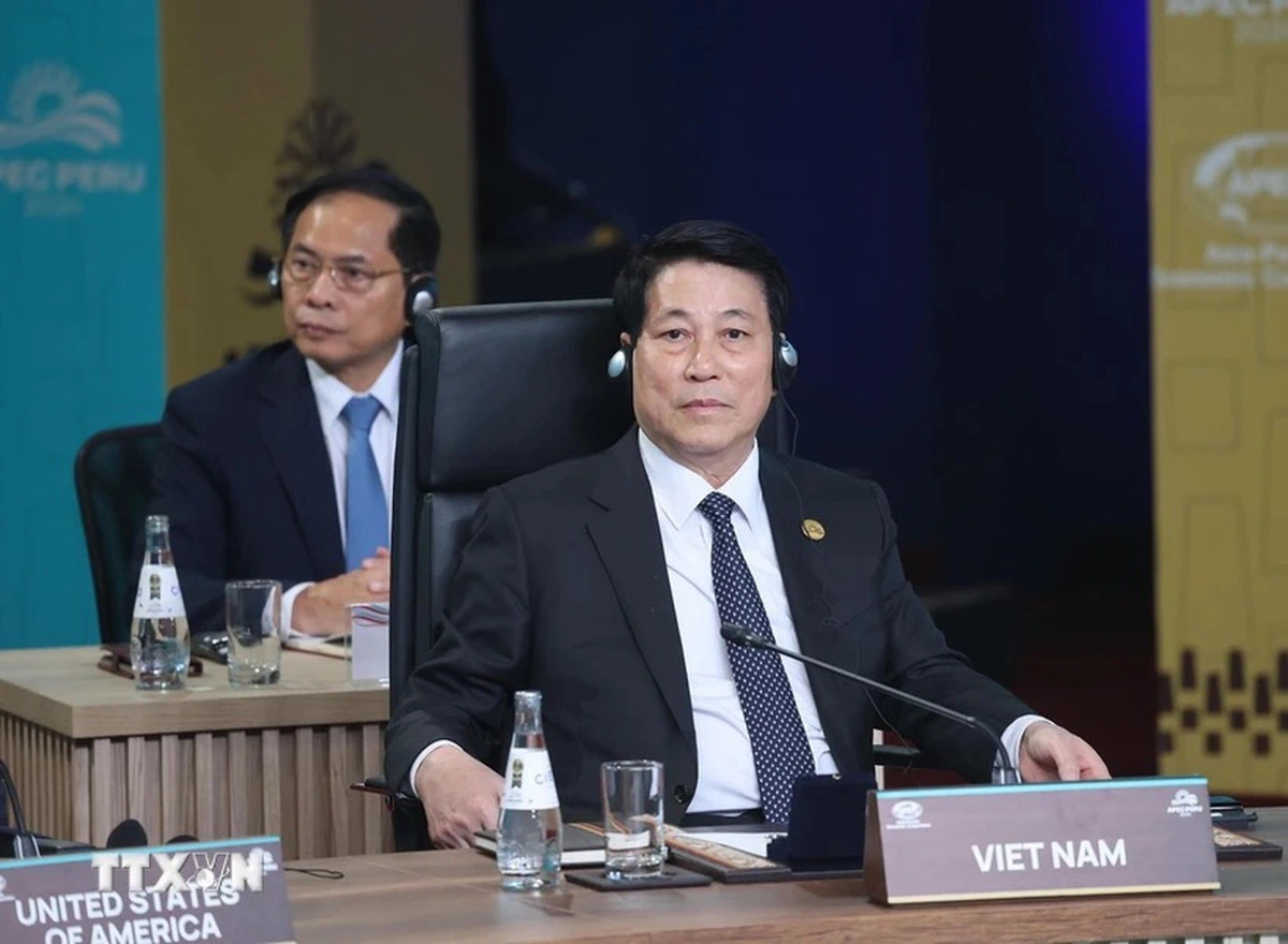 Vietnamese State President Luong Cuong (front row) is seen at the 31st APEC Economic Leaders’ Meeting in Lima, Peru, November 16, 2024. Photo: Vietnam News Agency