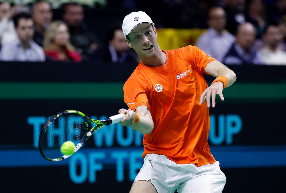 Tennis - Davis Cup Finals - Quarter Final - Netherlands v Spain - Palacio de Deportes Jose Maria Martin Carpena Arena, Malaga, Spain - November 19, 2024 Netherlands' Botic van de Zandschulp in action during his match against Spain's Rafael Nadal. Photo: Reuters