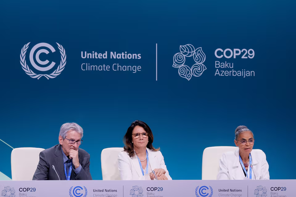 Brazil's Minister of Environment Marina Silva and Ana Toni, Brazil's National Secretary for Climate Change attend a press conference at the COP29 United Nations Climate Change Conference, in Baku, Azerbaijan November 23, 2024. Photo: Reuters