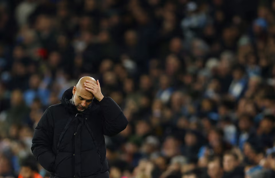 Soccer Football - Champions League - Manchester City v Feyenoord - Etihad Stadium, Manchester, Britain - November 26, 2024 Manchester City manager Pep Guardiola reacts. Photo: Reuters