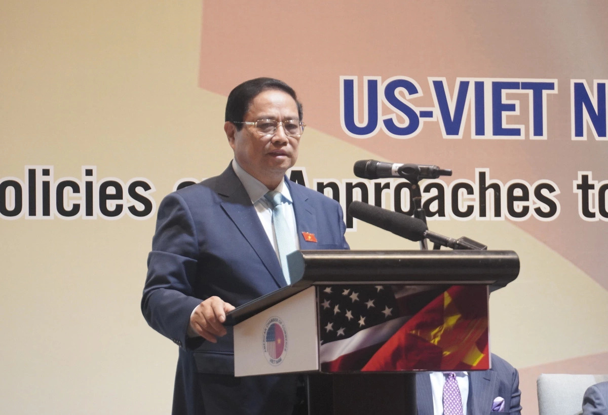 Vietnamese Prime Minister Pham Minh Chinh speaks at the 2024 U.S.-Vietnam Business Summit in Hanoi, November 27, 2024. Photo: Doan Bac / Tuoi Tre