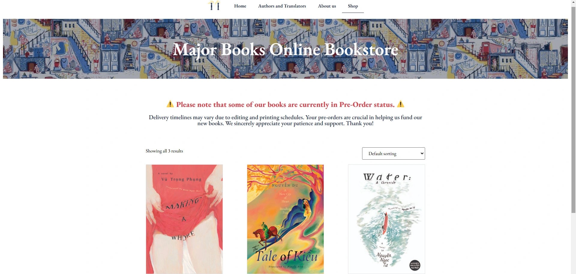 The screenshot of website of the Major Books company