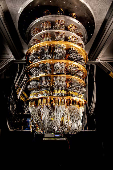 A cryostat refrigerator for cooling quantum computing chips is displayed at Google's Quantum AI lab in Santa Barbara, California, U.S., in this undated handout photo obtained by Reuters on December 6, 2024. Photo: Reuters