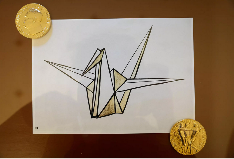 A picture of an origami crane, the logo of the Nihon Hidankyo atomic bomb survivors' group. Photo: AFP