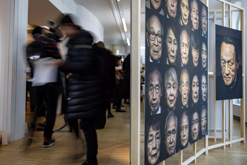 Portraits of 'hibakusha' (survivors) by Magnum photographer Antoine d'Agata at an exhibition in honour of Nihon Hidankyo's work at the Nobel Peace Center in Oslo on December 9, 2024. Photo: AFP