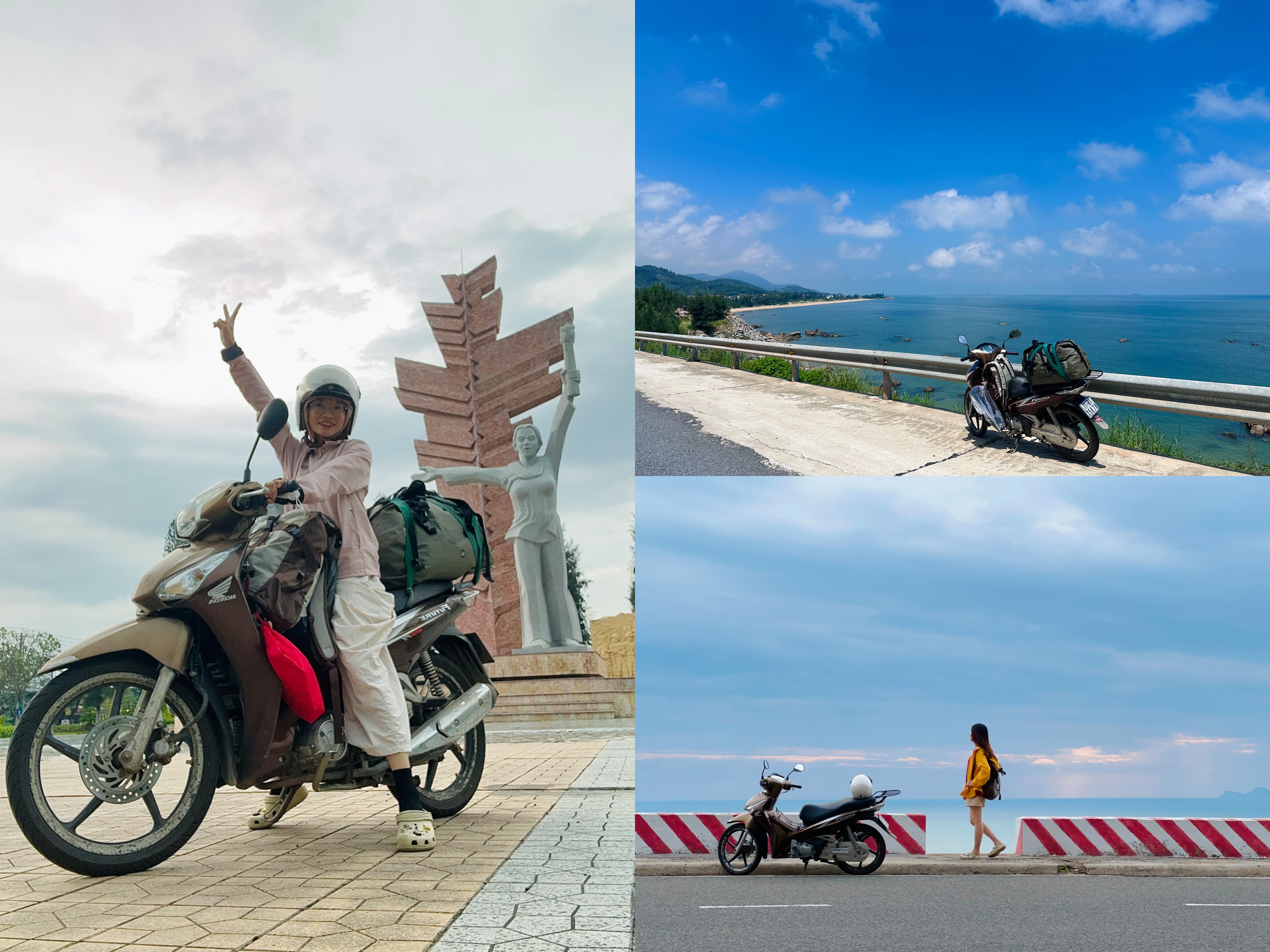 Khanh Ngoc with her motorcycle during her solo trip across Vietnam. Photo: Supplied