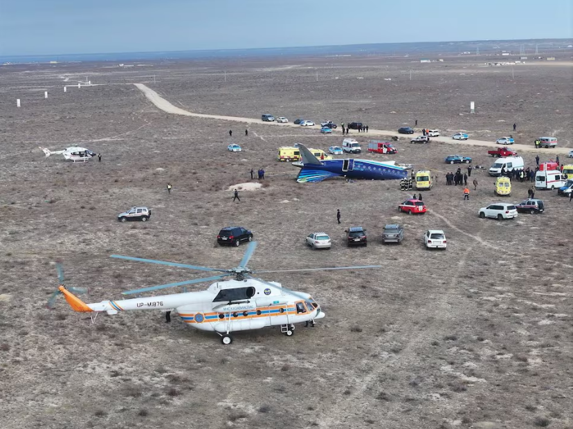 A drone view shows the crash site of an Azerbaijan Airlines passenger plane near the city of Aktau, Kazakhstan December 25, 2024. Photo: Reuters