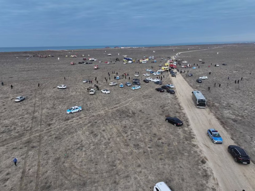 A drone view shows the crash site of an Azerbaijan Airlines passenger plane near the city of Aktau, Kazakhstan December 25, 2024. Photo: Reuters