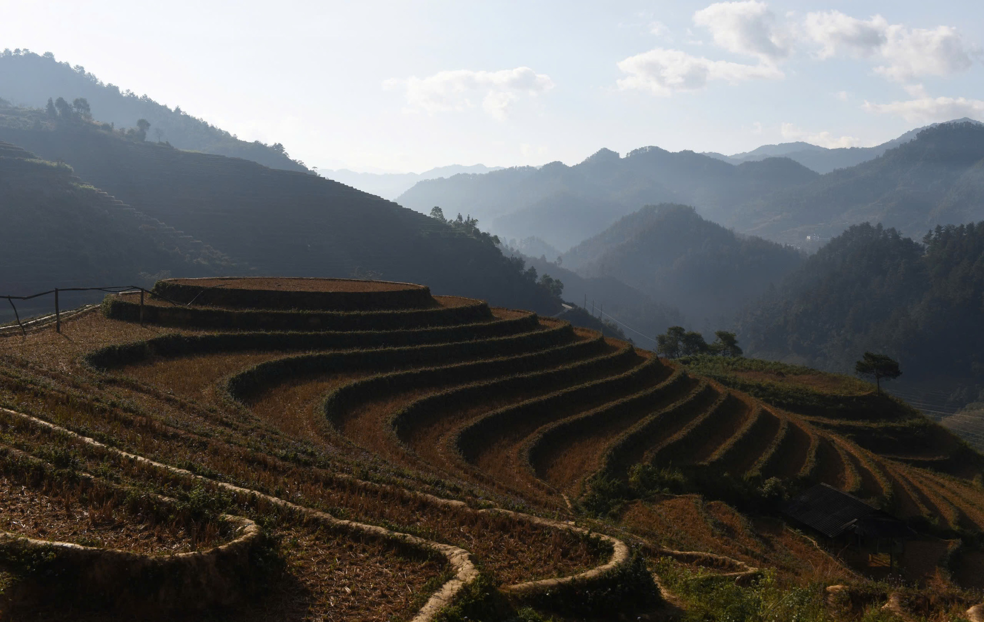 Terraced fields during dry season in Mu Cang Chai Town, Mu Cang Chai District, Yen Bai Province, northern Vietnam.