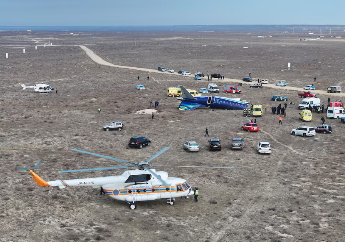 A drone view shows the crash site of an Azerbaijan Airlines passenger plane near the city of Aktau, Kazakhstan December 25, 2024. Photo: Reuters