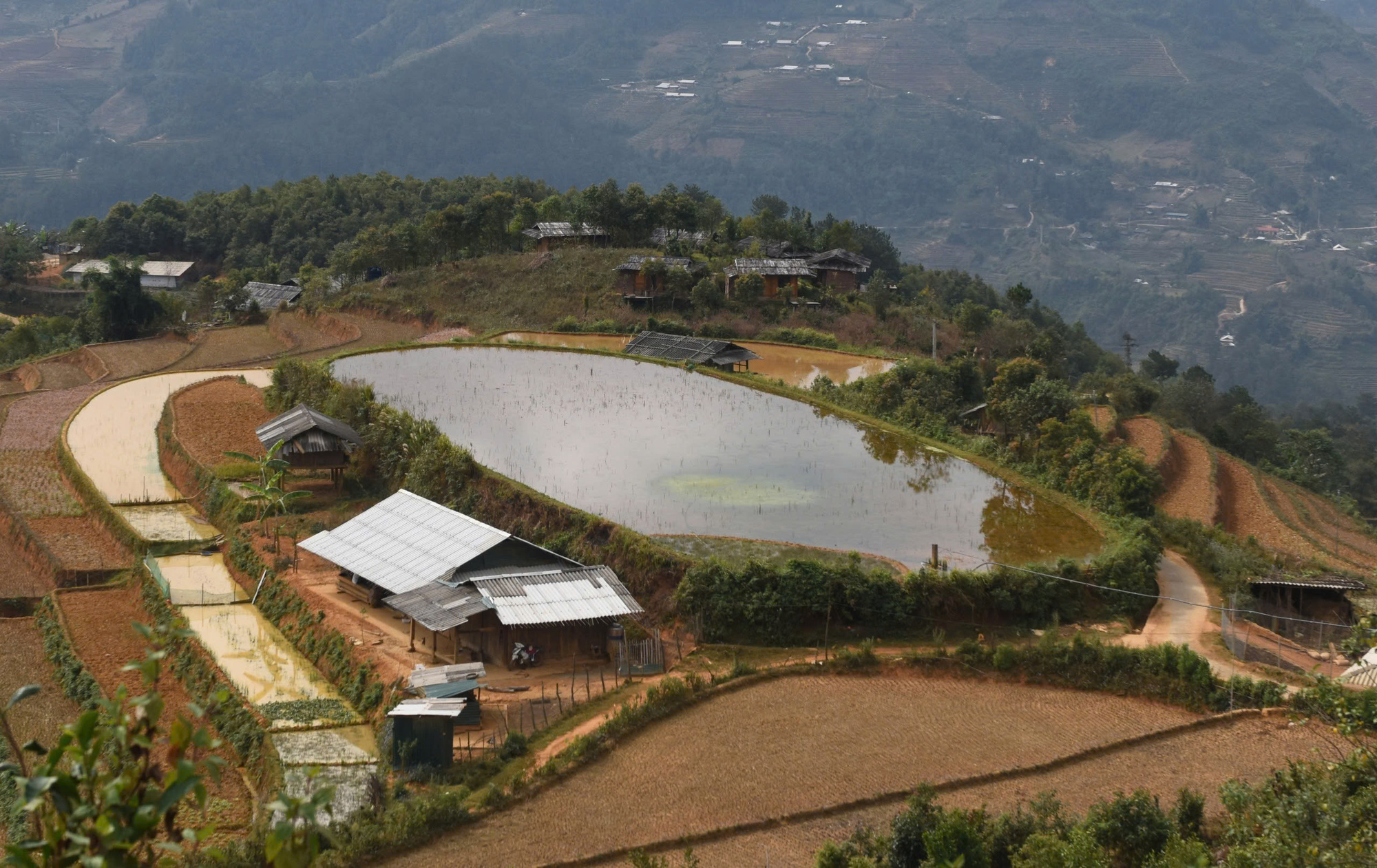 Terraced fields during dry season in Mu Cang Chai Town, Mu Cang Chai District, Yen Bai Province, northern Vietnam.