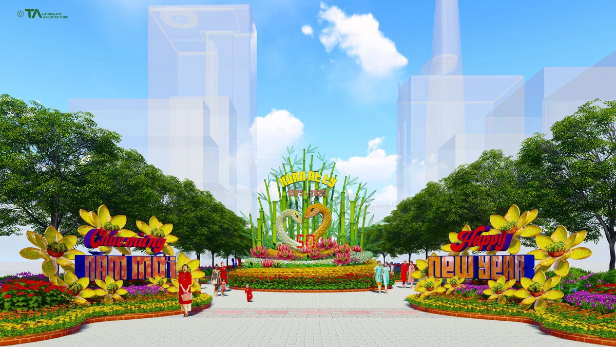 The welcome gate of the Nguyen Hue Flower Street in Ho Chi Minh City will have a male snake mascot and a female snake mascot.