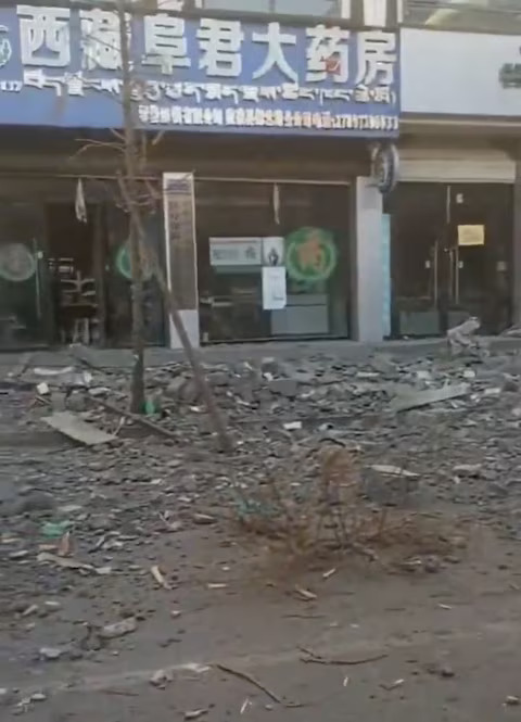 Rubble lies near damaged property, following an earthquake, in Lhatse County, Shigatse City, Tibet Autonomous Region, China, January 7, 2025, in this screen grab taken from a social media video. Photo: Reuters