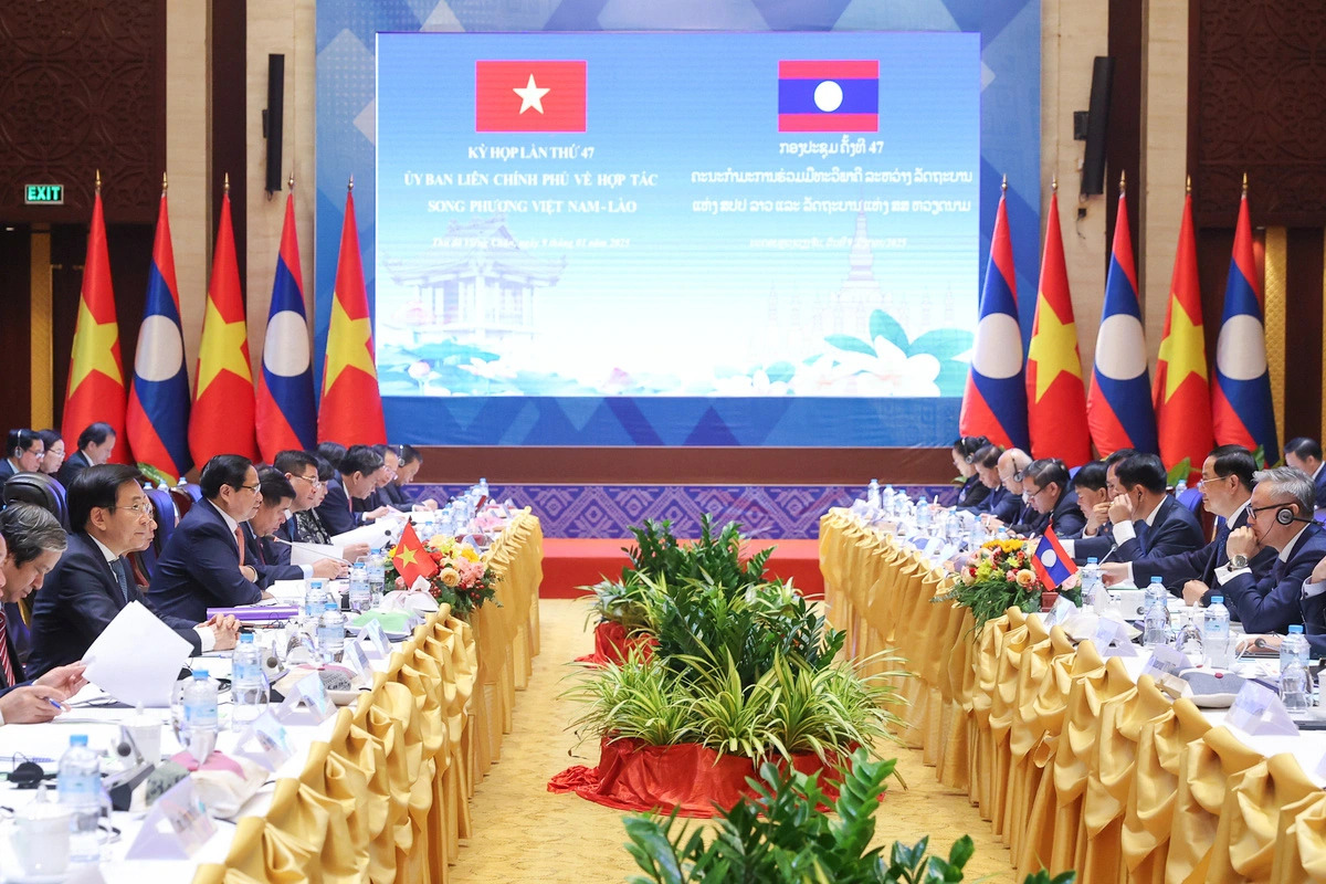 An overview of the 47th meeting of the Vietnam-Laos Intergovernmental Committee in Vientiane, January 9, 2025. Photo: Doan Bac / Tuoi Tre