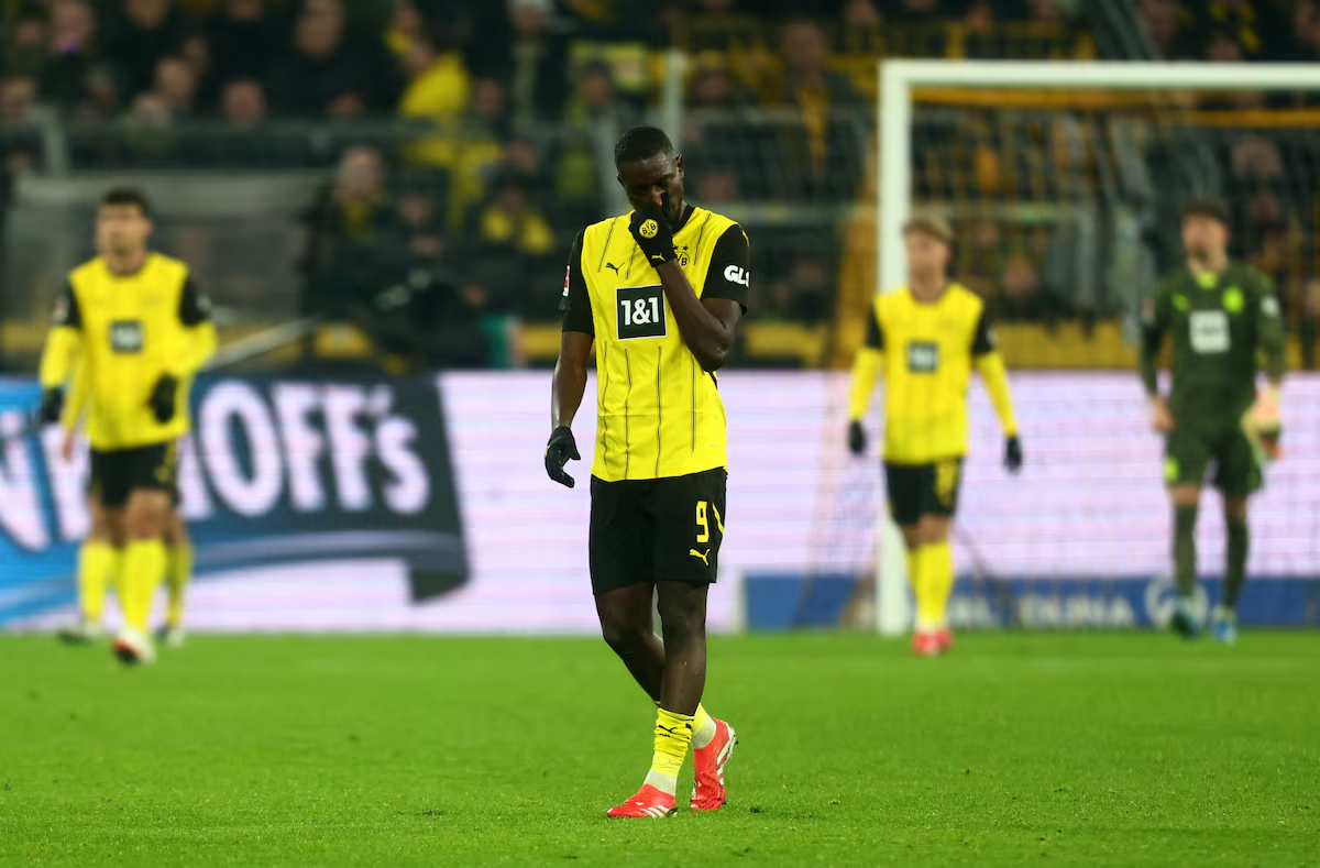 Soccer Football - Bundesliga - Borussia Dortmund v Bayer Leverkusen - Signal Iduna Park, Dortmund, Germany - January 10, 2025 Borussia Dortmund's Serhou Guirassy looks dejected after the match. Photo: Reuters