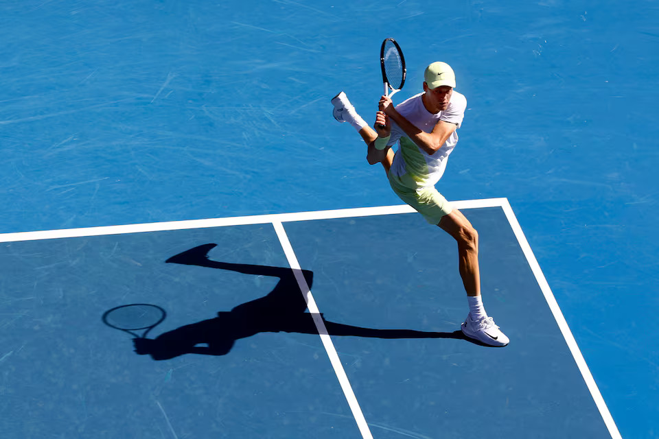 [3/5]Tennis - Australian Open - Melbourne Park, Melbourne, Australia - January 13, 2025 Italy's Jannik Sinner in action during his first round match against Chile's Nicolas Jarry. Photo: Reuters