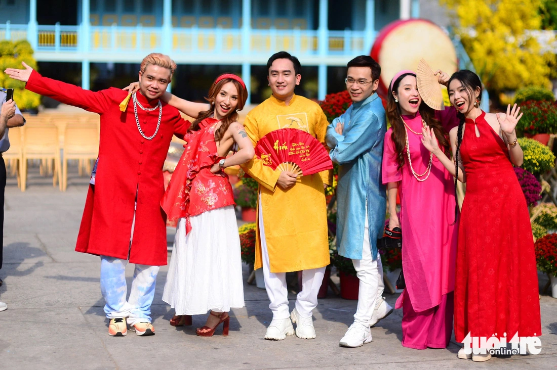 Young people pose for a photo at the 2025 Vietnamese Tet Festival at the Youth Culture House in Ho Chi Minh City, January 13, 2024.