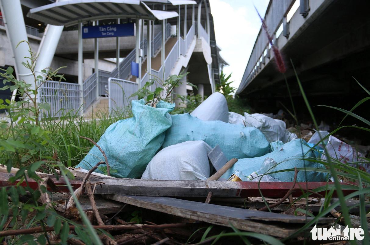 Household waste scattered around metro station in Ho Chi Minh City