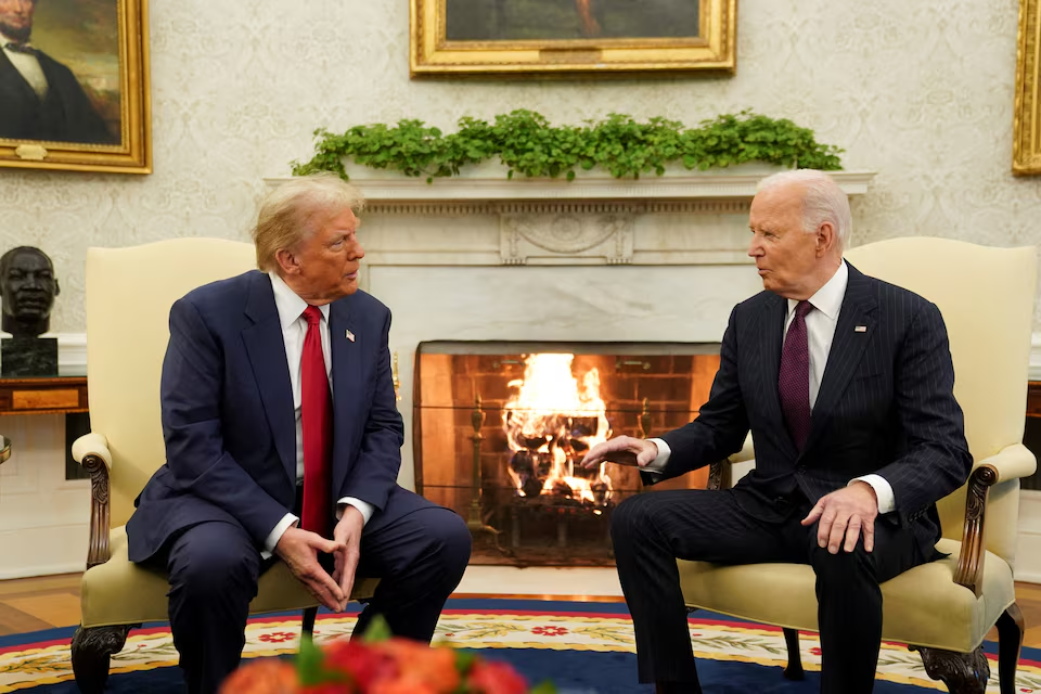 U.S. President Joe Biden meets with President-elect Donald Trump in the Oval Office at the White House in Washington, U.S., November 13, 2024. Photo: Reuters