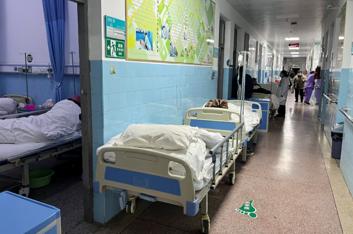 Beds lie in a corridor of a hospital in Duan Yao autonomous county in Guangxi region, China January 9, 2025. Photo: Reuters