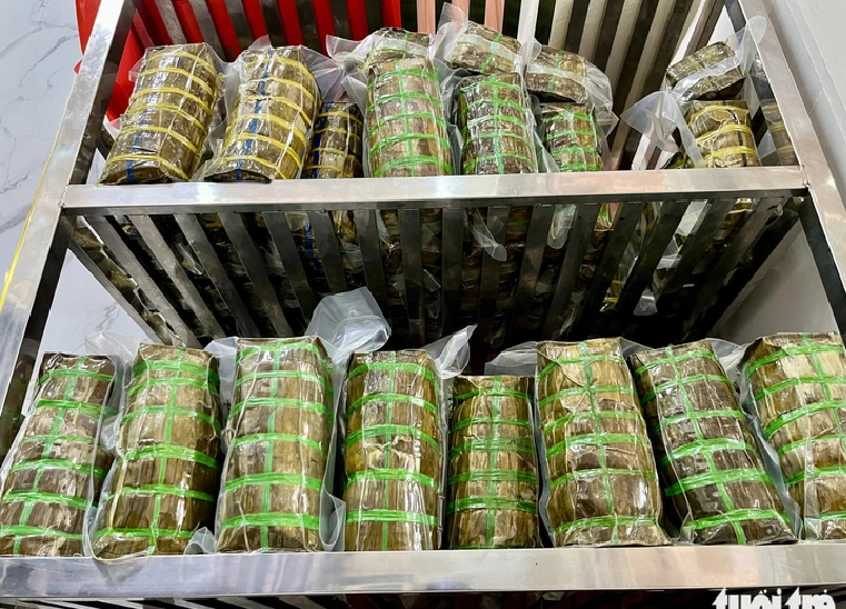 'Banh tet' is vacuum-sealed for preservation.