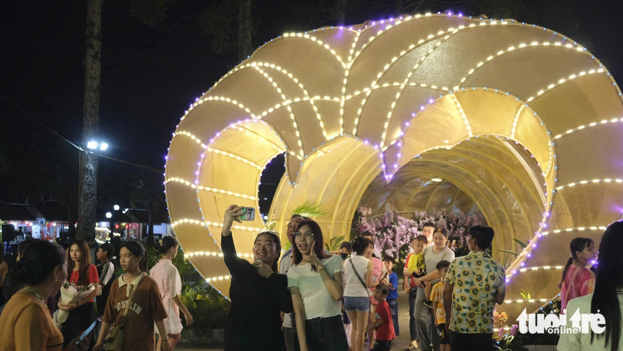 Crows enjoy the opening night of the Tet flower street in Cao Lanh City, Dong Thap Province, southern Vietnam, January 25, 2025. Photo: Dang Tuyet / Tuoi Tre